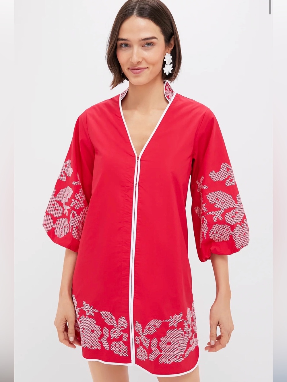 Hyacinth House Red & White Embroidery Mini Aren Caftan